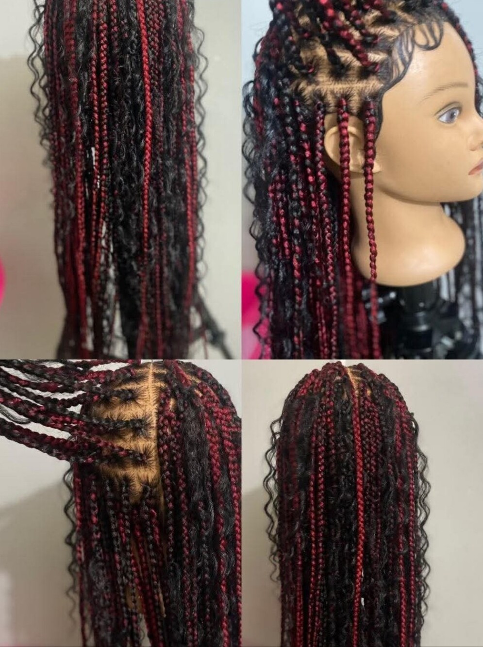Red and Black Braided Synthetic Hair Extensions - Women's Braiding Hair